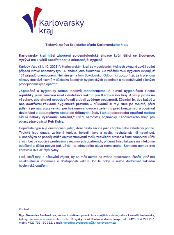 Tisková zpráva k&nbsp;výskytu hepatitidy A